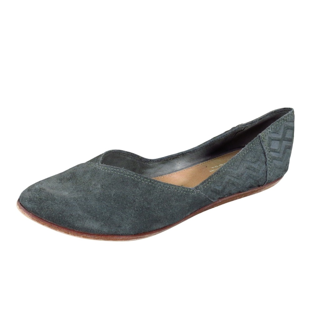 TOMS Jutti Women Pointed Toe Flat Size 8.5 Casual Everyday Olive Green Suede‎